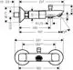 Hansgrohe Mischbatterie mit zwei Griffen, schematische Darstellung mit Maßangaben für Anschluss und Montage, seitliche und obere Ansicht.